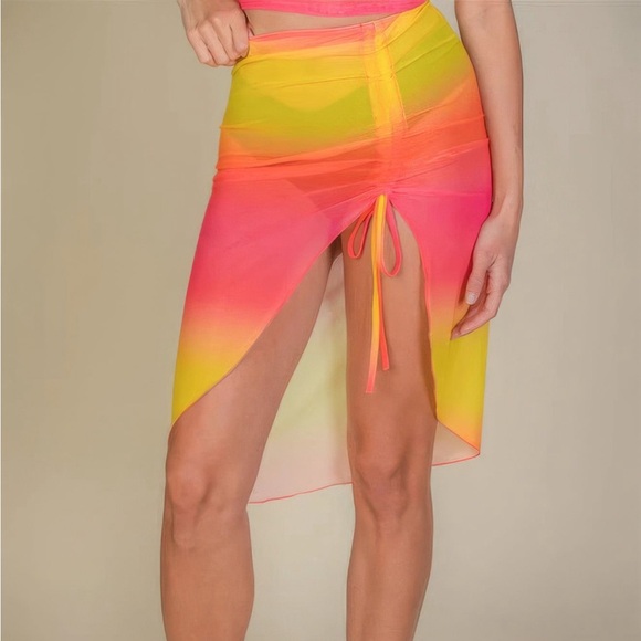 Sexy Sheer Mesh Drawstring Ruched Skirt - Picture 2 of 6